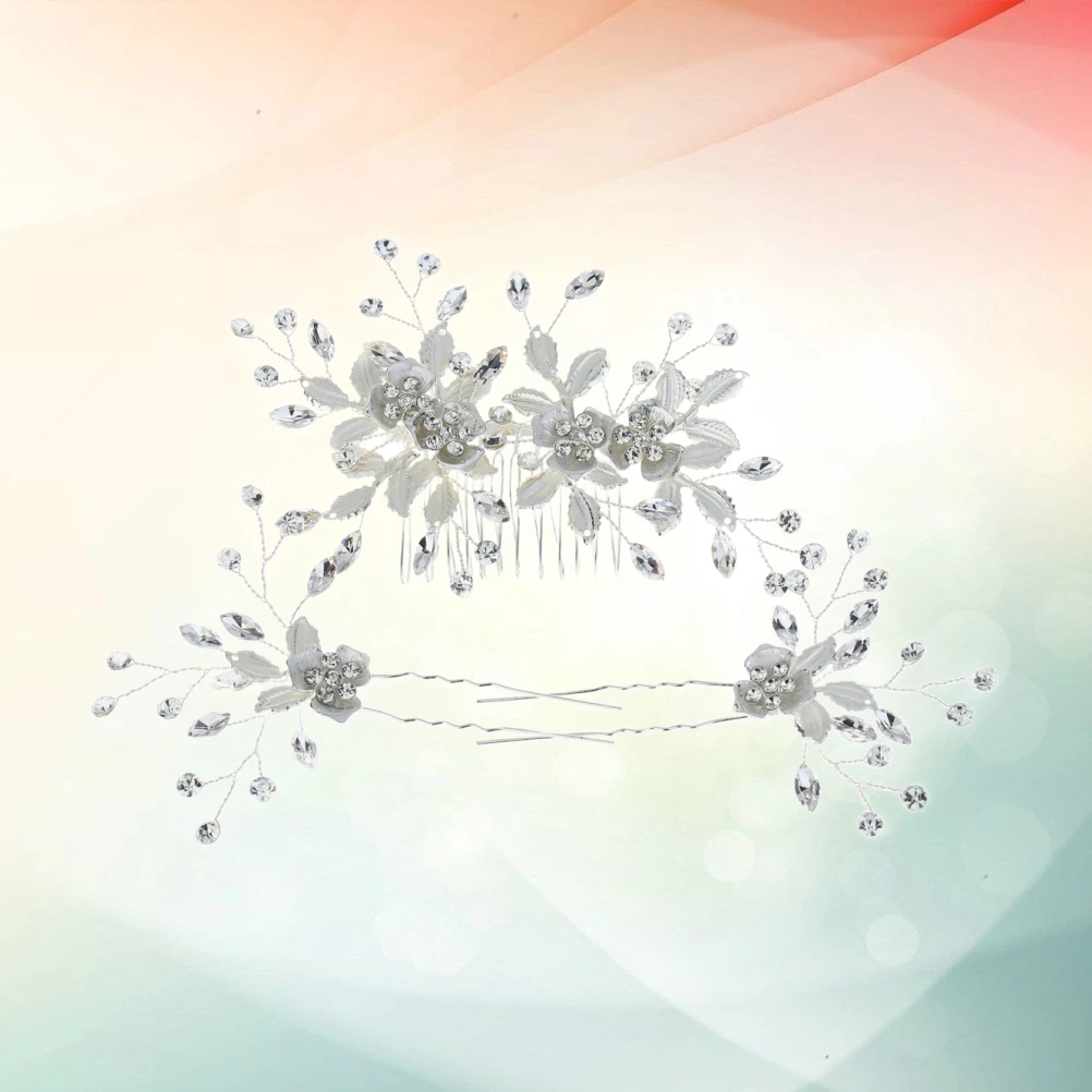 

3 Pcs Silver Hair Comb Hairpin Bridal Wedding Headpiece Headgear Headdress Bride