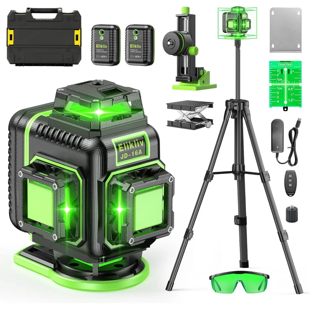 Laser Level 360 Self Leveling with Tripod,  4D Laser Level, 165Ft Green Laser Level Lines Tool, 4x360° Cross Line Laser