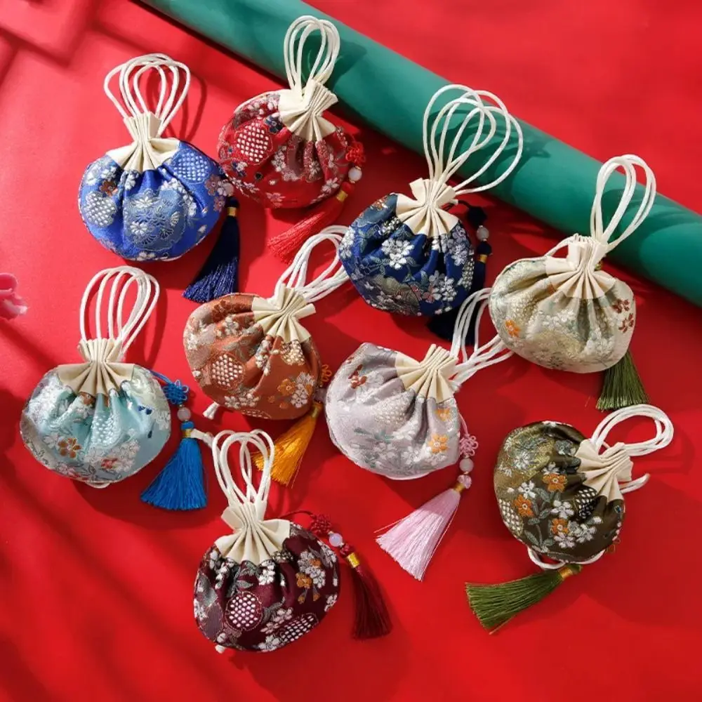 1Pcs Durable Chinese Style Jewelry Storage Bag Brocade Sachet Flower Embroidered Coin Purse Mini Vintage Drawstring Bag