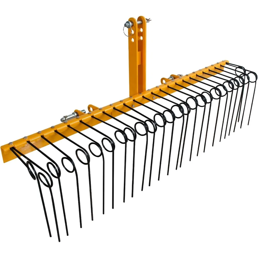 

60 Inches Pine Straw Rake, 3 Point Hitch Landscape Rake Attaches to Cat 1, Dethatcher Rake for Tractor