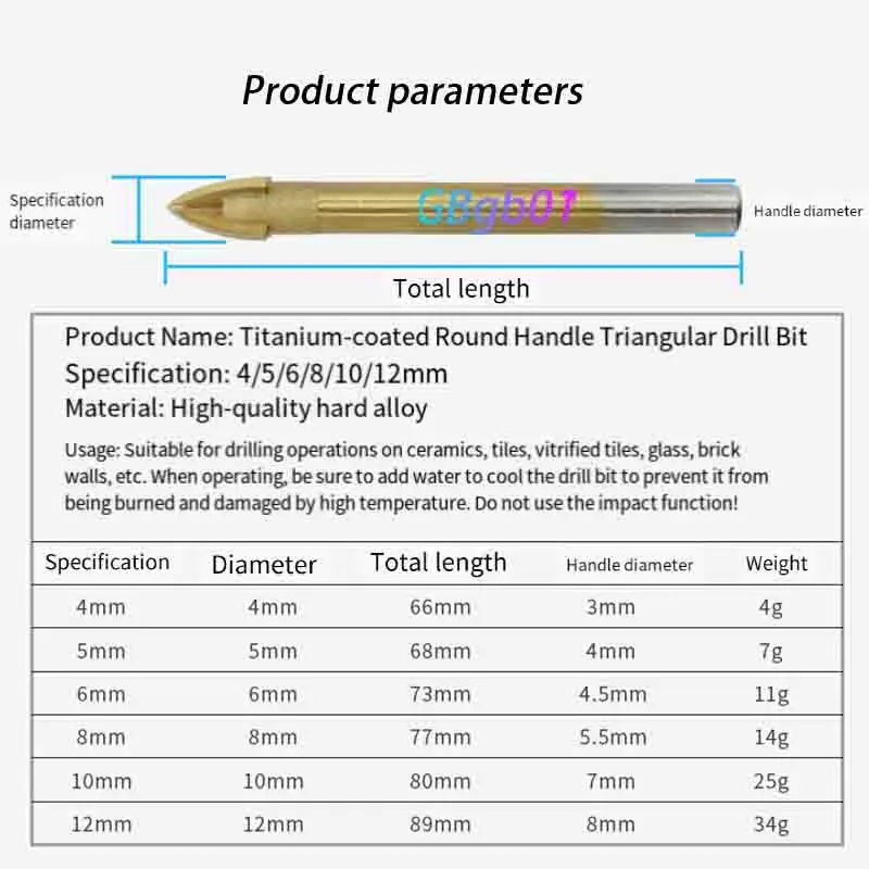 Picture 7: Aluminum – Round Shank Cross Design Industrial Titanium Coated Triangle Drill Bit for Tile, Glass, Ceramic, Wall