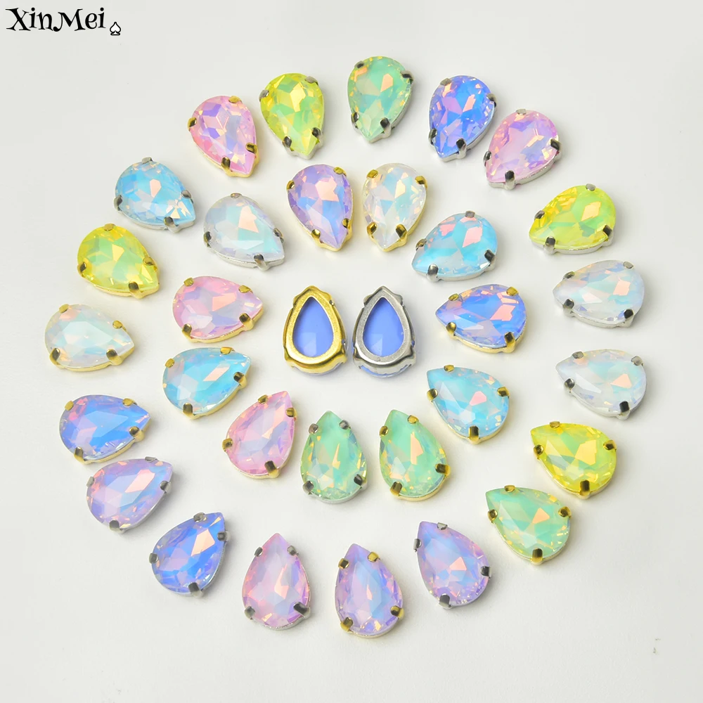 كريستال مرصع بأحجار الأوبال ، خيط دمعة على الحجارة ، زين لامع لإكسسوارات الملابس ، ذهب وفضة ، 10*14