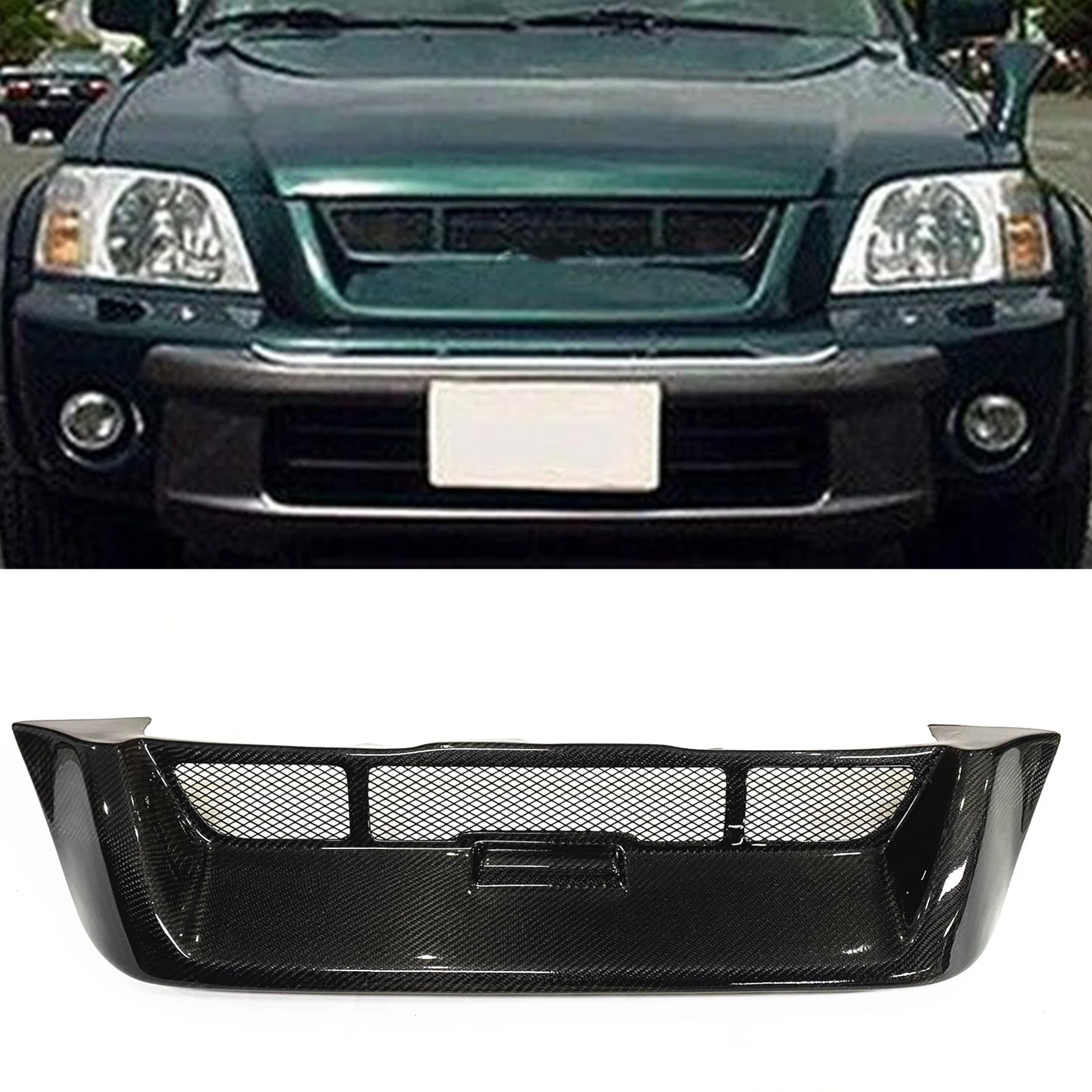 Front Grille Grill For Honda CR-V 1997 1998 1999 2000 2001 Carbon Fiber/Fiberglass Honeycomb Style Upper Bumper Hood Mesh Grid