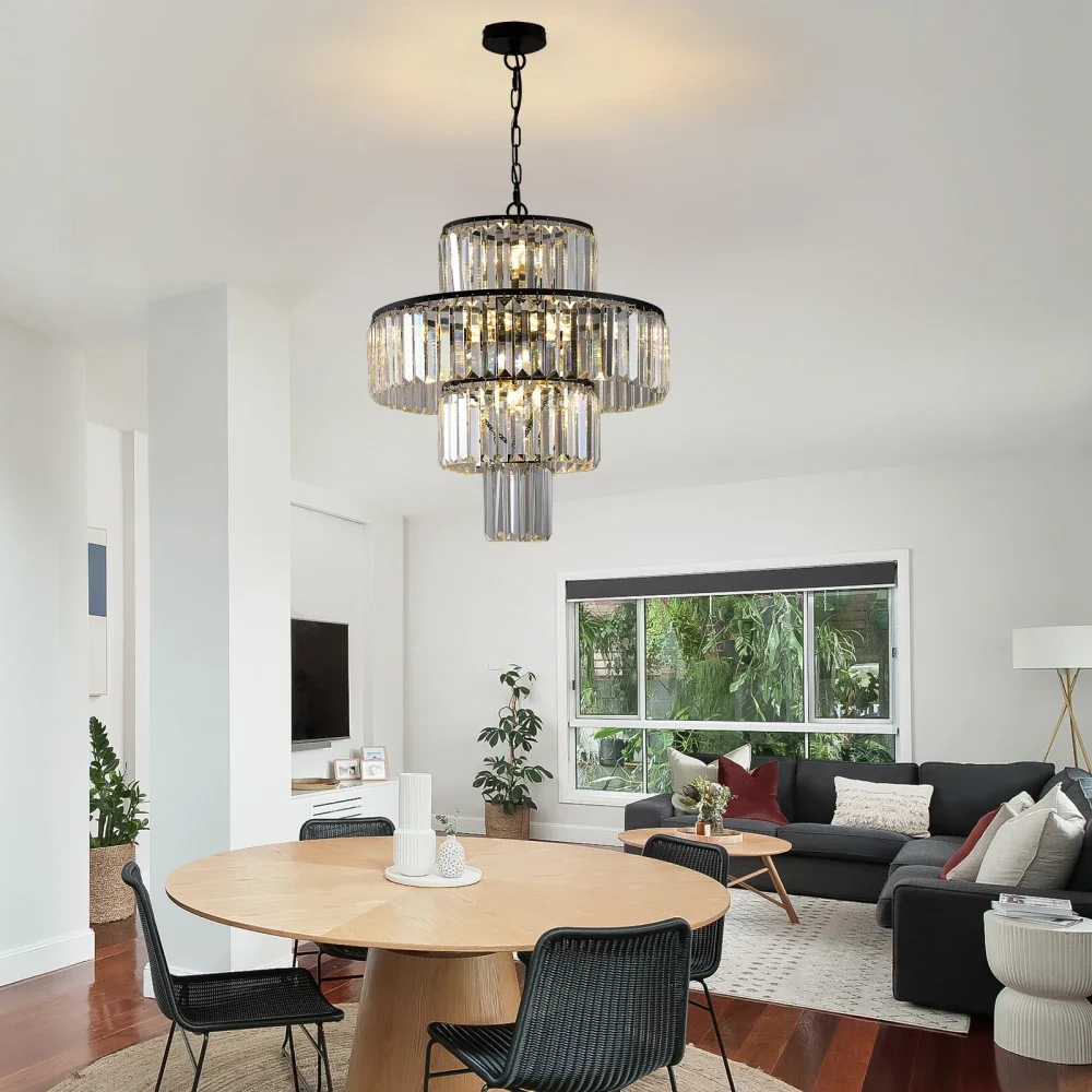 

Modern Round Multi-Storey Crystal Gold Black LED Chandelier Lustre Hanging Pendant Lamp Suspension Interior Lighting Luminaire