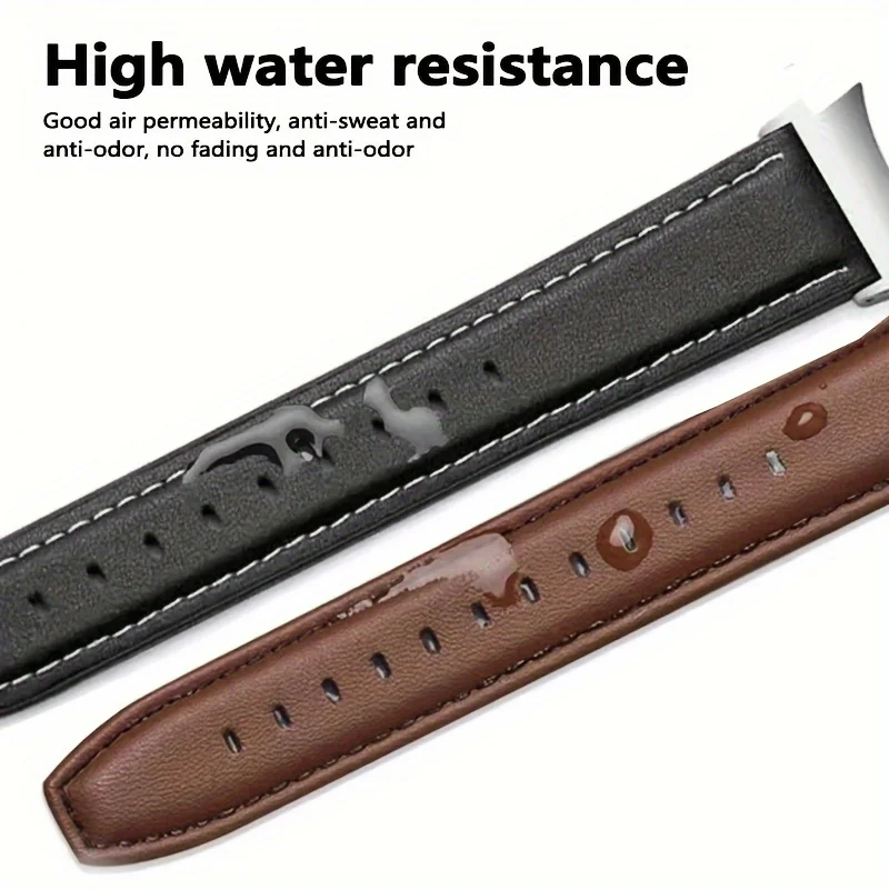 20mm No Gaps Leather Belt For Samsung Galaxy Watch Band 4 6 Classic 47mm/46mm 5 Pro 45mm No Gaps Quick Release Sports Bracelet