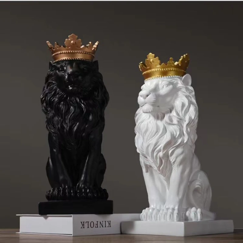 

Lion Animal Figurines Resin Crown Lions Statue Handmade Artwork Gift Home Office Decor Ornament Living Room Desk Home Decor