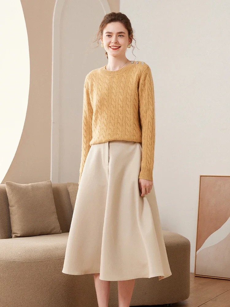 

Women's Soft Pure Cashmere Sweater Round-neck Thickened Pullover Autumn Winter Casual Basis Top Cashmere Female Knitwear Fashion