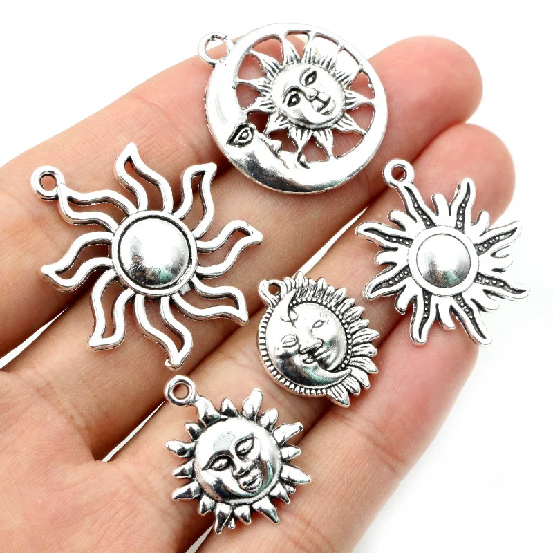 Antique Silver Plated Moon Sun Flower Charms for DIY