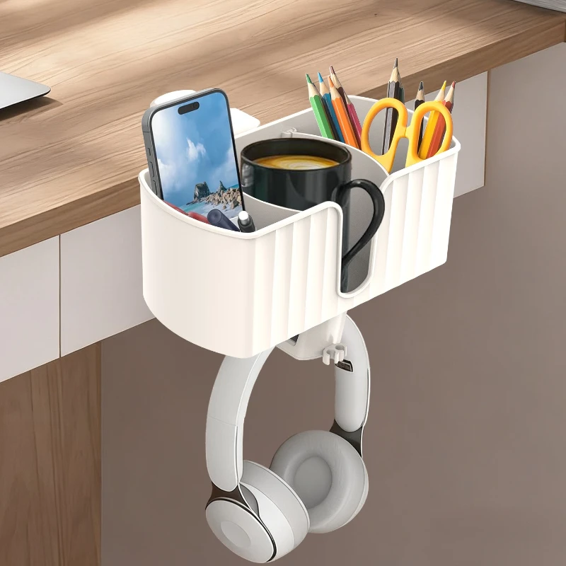 Desktop storage box removable pen holder, earphone holder, water cup holder, multi-functional rack, baffle removable