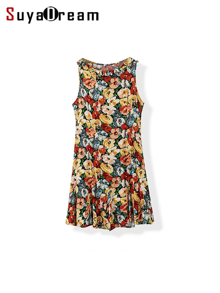 

SuyaDream, Woman Mini Dress, 100%Real Silk, Bias cut, Floral Printed Dresses, 2025 Spring Summer Clothes, Flowers