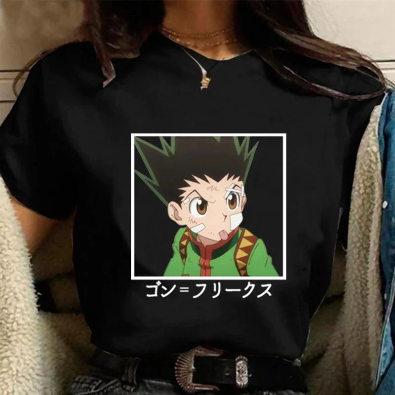 New GON FREECSS Graphic Print T-shirt Women Fashion Round Neck T-shirts Streetwear Casual Anime Harajuku Tees