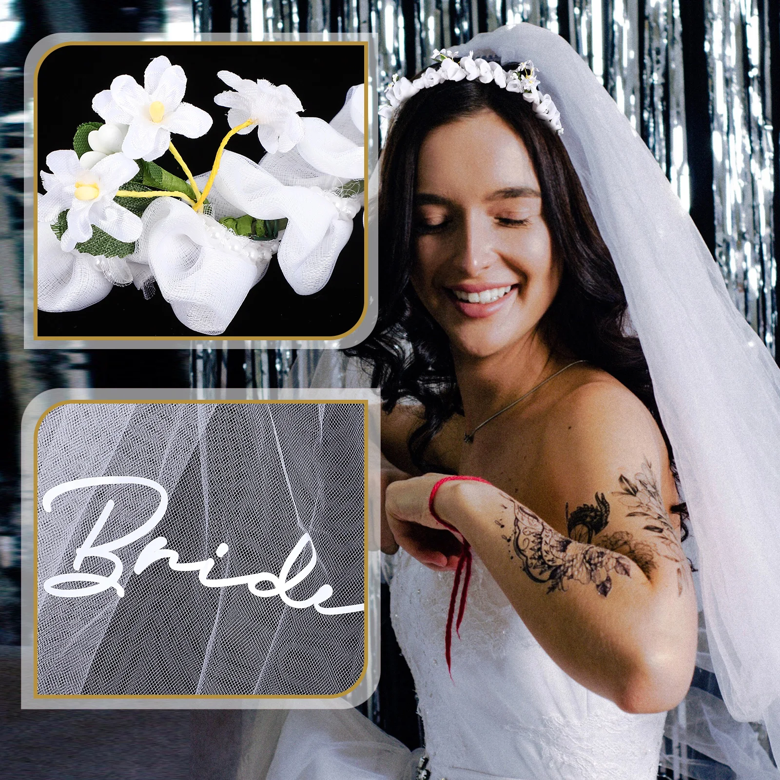

Veil Garland Headdress Wedding Hair Headband Decor Headpiece Flower Crown with Mesh Miss