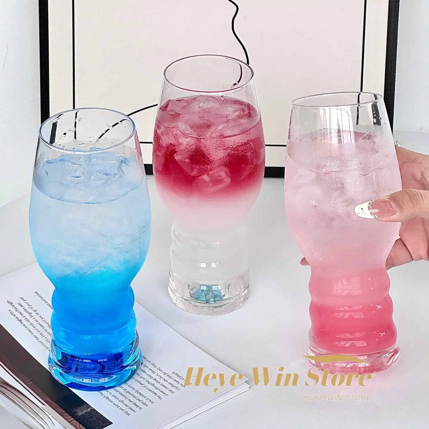 Curved Waist Color Base Glass Tumbler, Irregular Wave Shape Transparent Cup for Cocktail Juice Soda Bar Home Beverage Drinkware