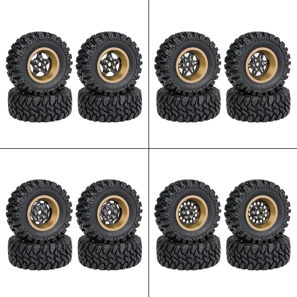 

4pcs 62mm 1.2" Carbon Fiber Beadlock Wheel Tire Set For 1/18 1/24 RC Crawler Car TRX4M SCX24 AX24 FCX24 Upgrade Parts