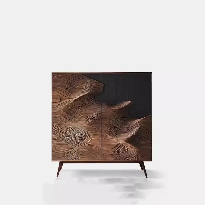 Italian light luxury entrance double door shoe cabinet, retro solid wood  dining side storage decorative cabinet