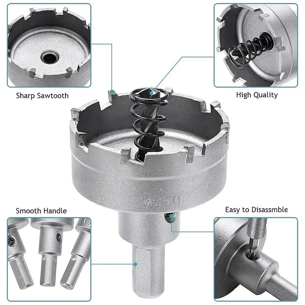 12Pcs15-50mm Alloy Hole Saw Set Carbide Tip TCT Metal Cutter Core Drill Bit Kits for Stainless Steel Metal Drilling Crown