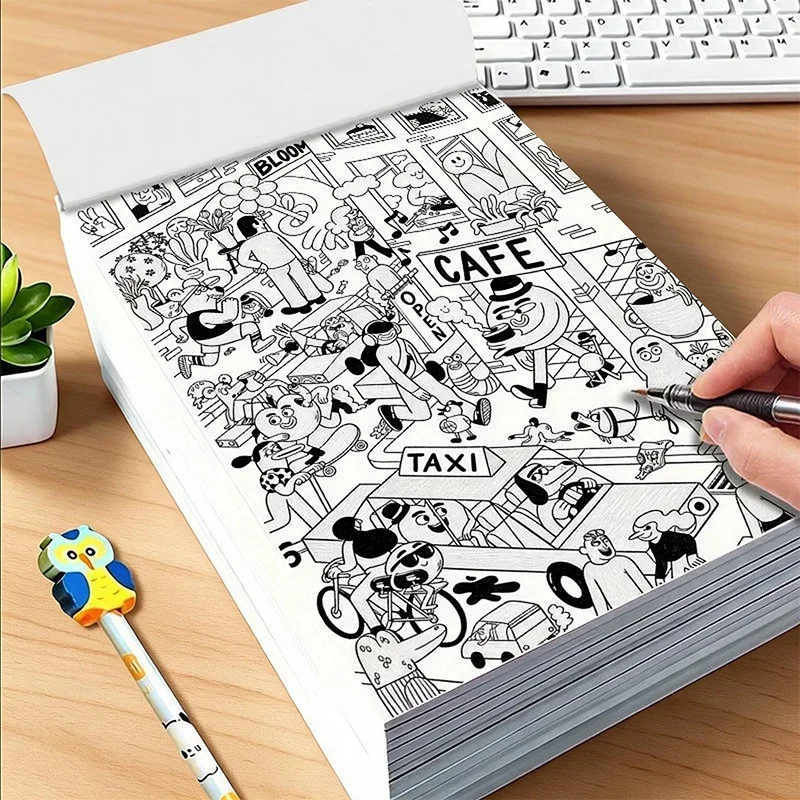 Combining Line Drawing and Coloring This Graffiti Coloring Book Include Dense Detail Illustration Line Drafts for Various Scenes