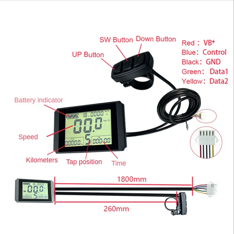 KT-LCD10H Display Ebike Meter With 5Pins 24V/36V/48V For KT Controller Kit Ebike Parts