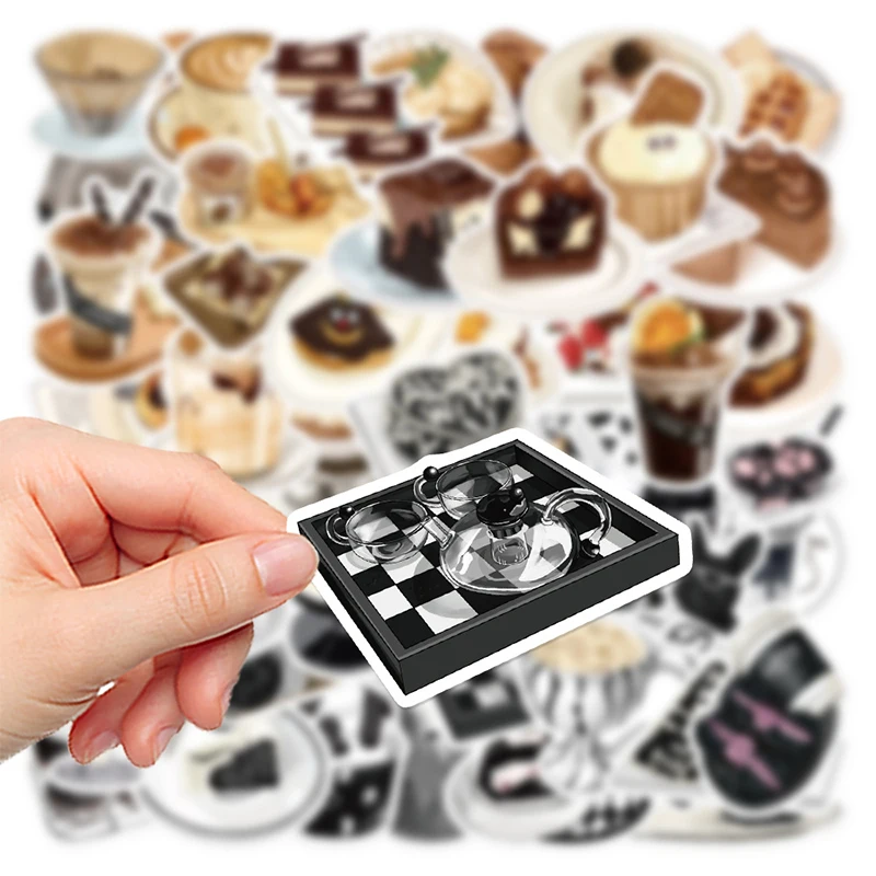 50PCS Afternoon Tea Dessert Drink Stickers Aesthetic DIY Notebook Artwork Graffiti Food Cake Fruit Pie Decals Kids Toys Gift