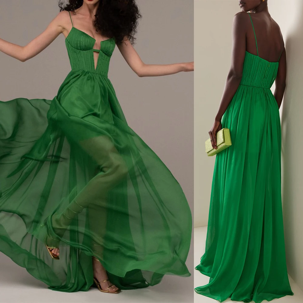 Prom Gown Green Sleeveless Formal Party Dress Sexy Backless Celebrity Banquet  Vestidos De Festa Perspective Evening 