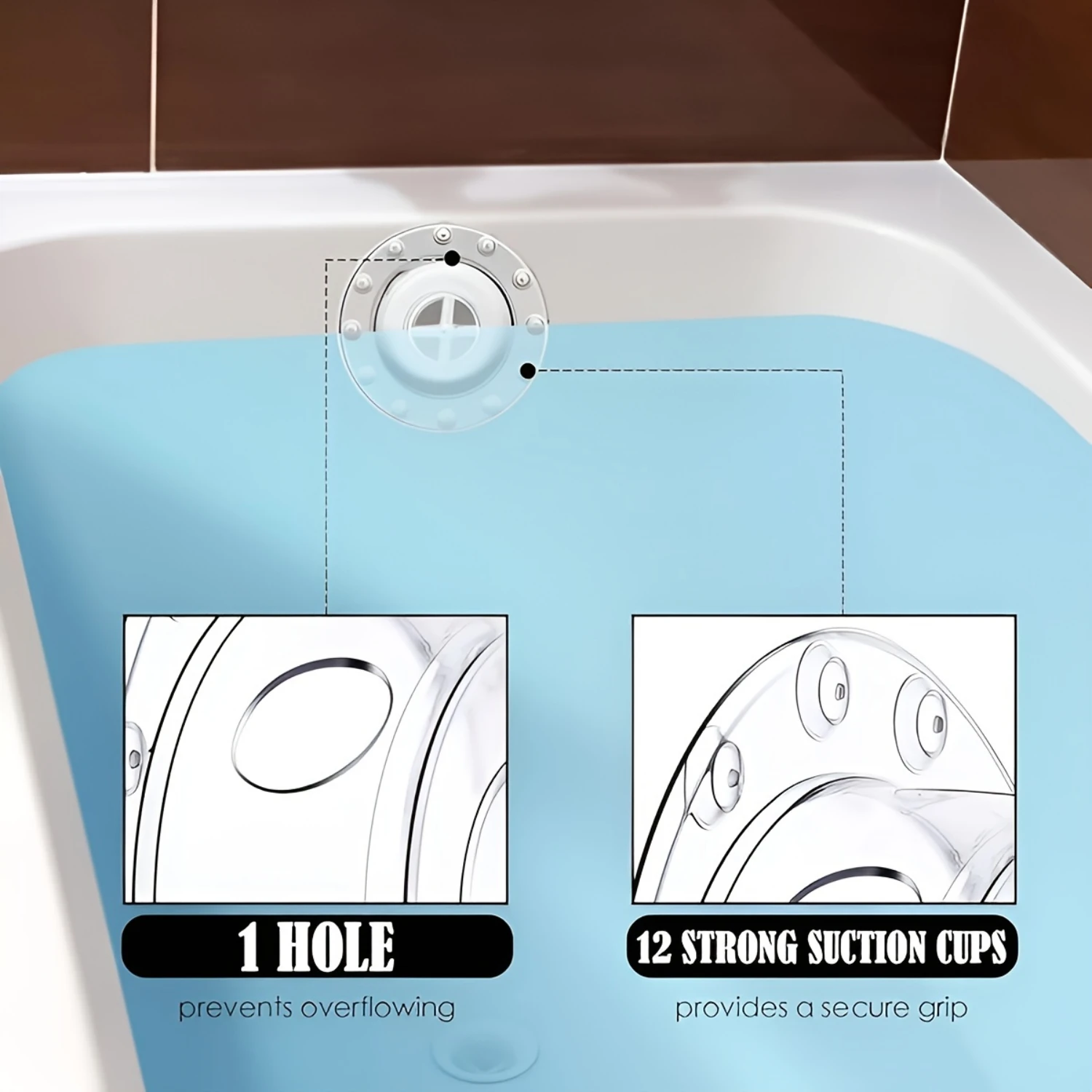 Clear Plastic Bathtub Drain Stopper Set - Bathroom Water Overflow Cover - Tub Drain Block & Stopper Plug