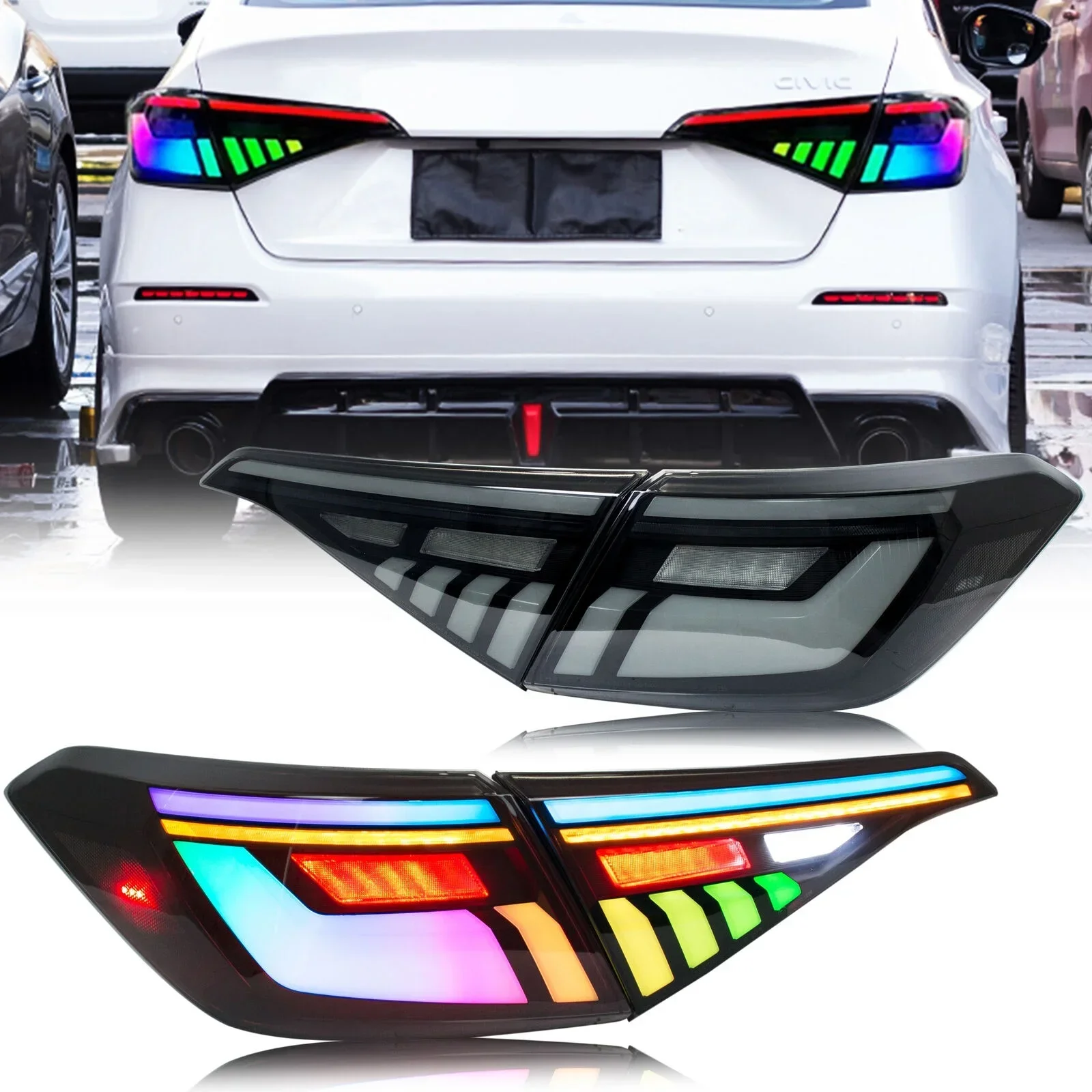 

1 шт. Автозапчасть: Светодиодные RGB задние фонари для Honda Civic 2022-2024 (11-е поколение, седан) с динамическим поворотником, ДХО и стоп-сигналом в сборе