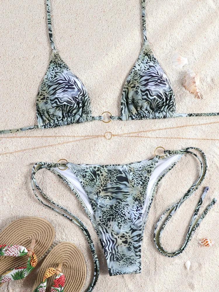 ZRTAK Sexy Bikinis Micro Thongs Bathing Suit Swimsuit Women Rings Biquini Bandage Beachwear Swimwear Two Piece Bikini Sets