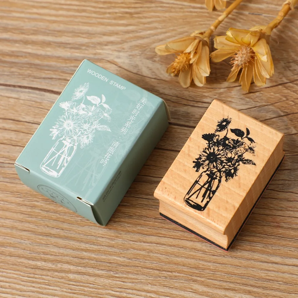 Durable Wooden+rubber Decoration Wooden Non-toxic DIY Rubber Stamps Square DIY Craft Supplies Student