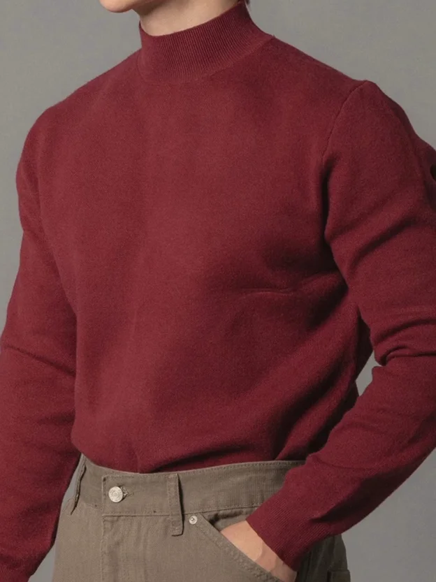 

Красный длинный све модальный вязаный облегающий свитшот с высоким воротником, дышащий, удобный, европейский, мужской базовый, irt