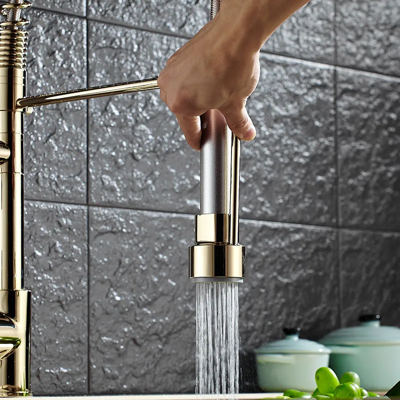 Hot Cold Kitchen Spring Faucets with Pull Down Sprayer Rose Gold Black Springk Kitchen Mixer Tap Luxury Spring Kitchen Faucet