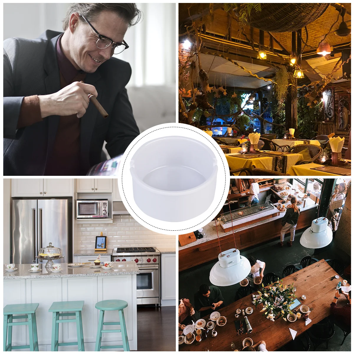 

Round Ashtray White Melamine Smoking Tray Heat Resistant Imitation Porcelain Household Garden Bar Decor Use