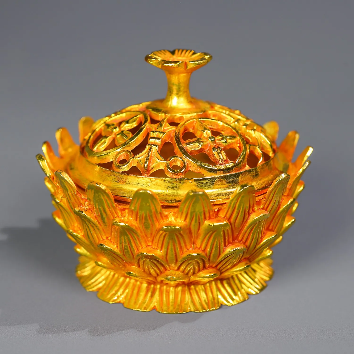 Pure Bronze Gilt Lotus Incense Burner