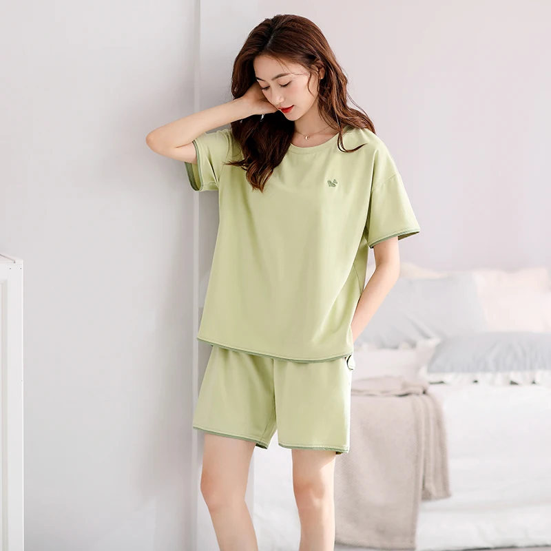 

Summer Pyjamas With Chest Pad Women Modal Pajamas Set Pijamas Ladies Solid Sleepwear Home Clothing