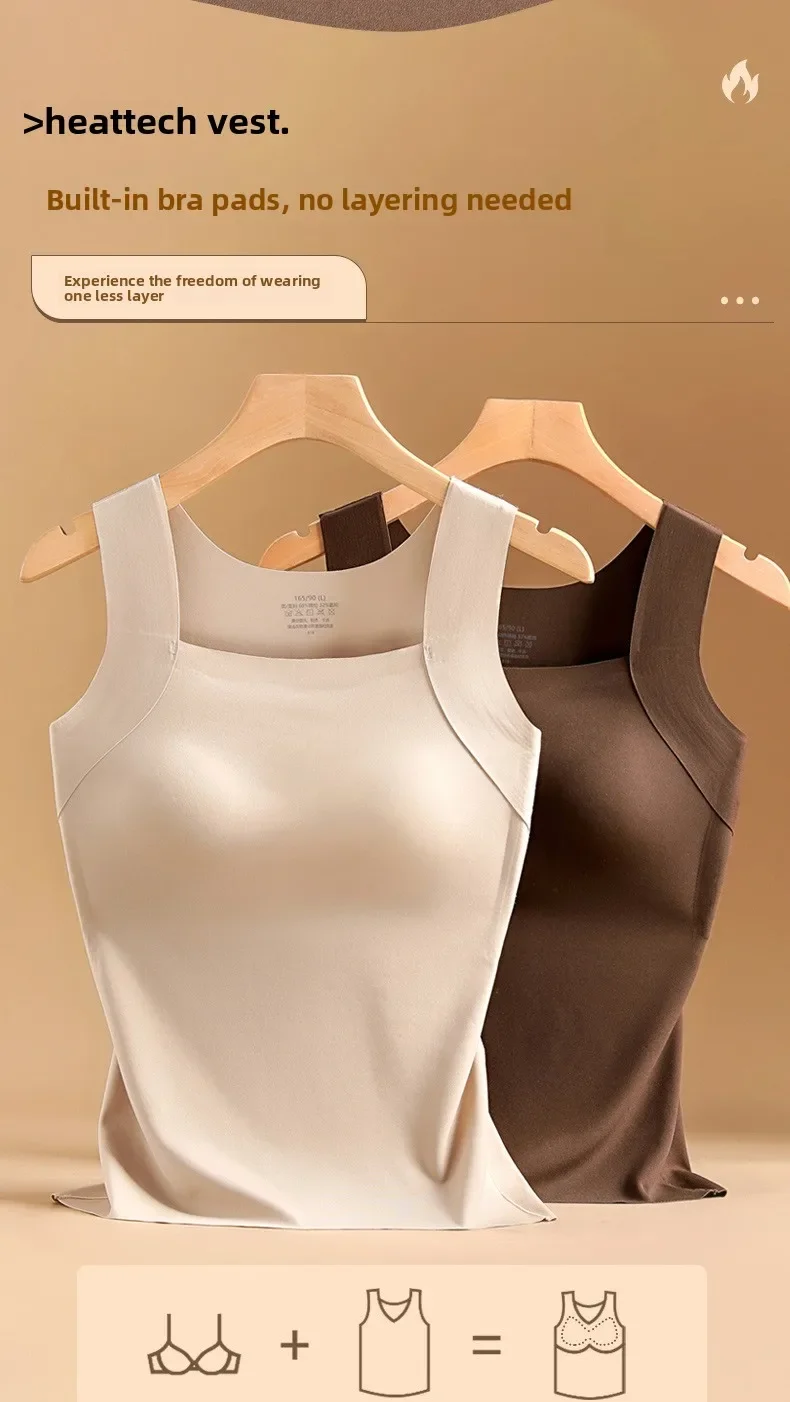 Nahtlose Plus-Size-Thermo-Weste für Damen mit integriertem BH, fester Cup-Größe, für 40-90 kg, Herbst, Beauty-Skin-Tanktop, quadratischer Ausschnitt – Detail 6
