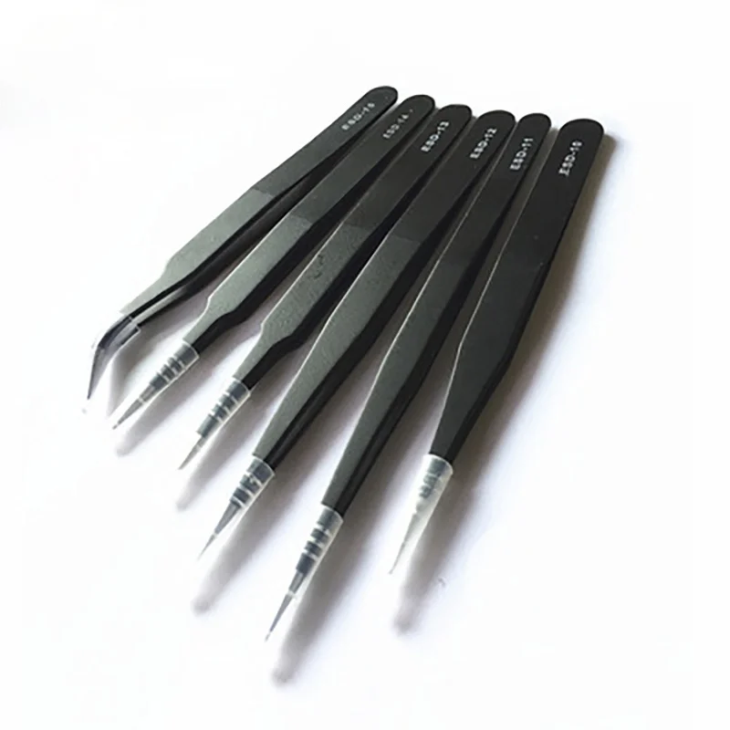 Bộ 6 Dây Thép Không Gỉ Chống Tĩnh Điện ESD Bộ Dụng Cụ Cao Cấp Đầu Cong Thẳng Nhíp Đồng Hồ Đa Năng Kềm Sửa Chữa