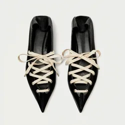 2026 Summer Flats Shoes Women Black Leather Pointed Ballet Flats Single Shoes Two Wear Four Seasons Scoop Shoes Sandalias Shoe