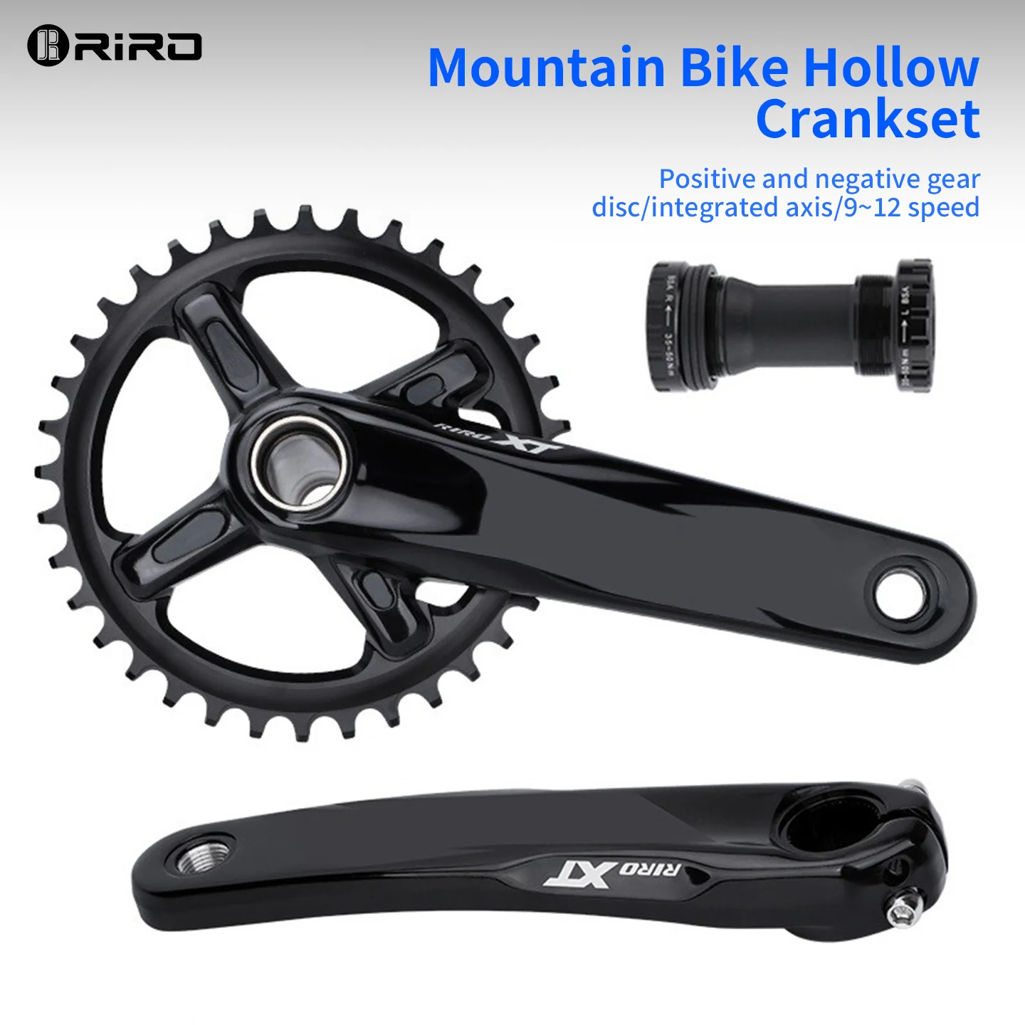 RIRO XT Mountain Bike Crankset 10/11/12 Speed Hollowtech Integrated Single Double Chainring Upgrade Compatible with Narrow Wide