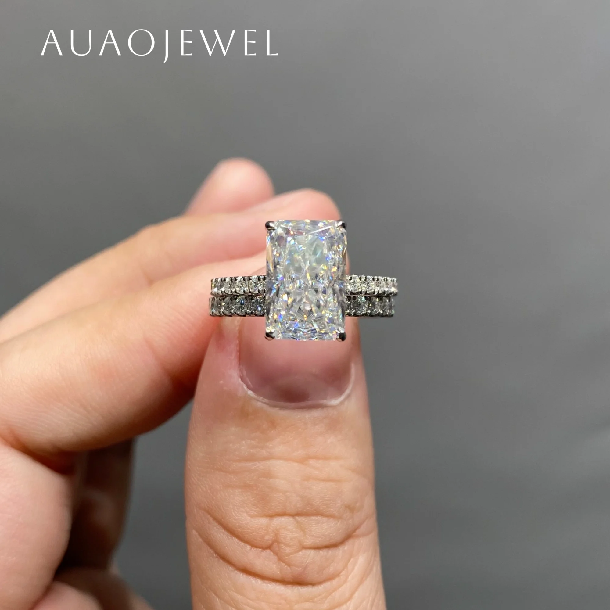 

AUAOJEWEL 2Carat Radiant Moissanite K Gold Engagement Ring With Wedding Band Set Women Luxury Accessories Sterling Silver 925