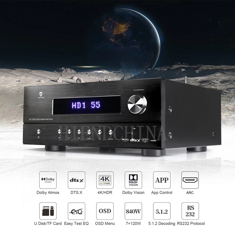 Winner AT-2700 7 canales cine en casa por canales AVR Dolby Atmos amplificador receptor 4K/HDR 5,1.2 decodificación Bluetooth 7*120W/8Ω