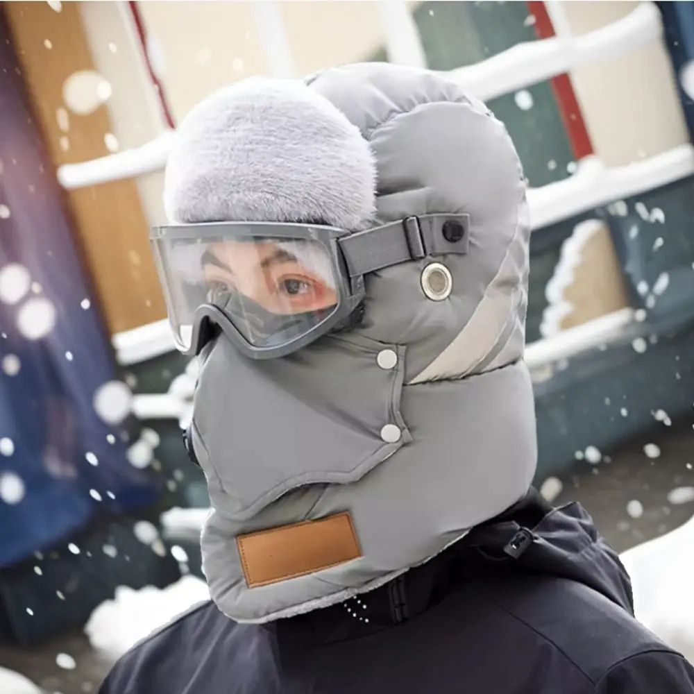قبعة الطيار الروسية Ushanka قبعة تزلج مع نظارات قناع الشتاء القطيفة القبعات سماكة قبعات الثلوج لي فنغ قبعة للجنسين