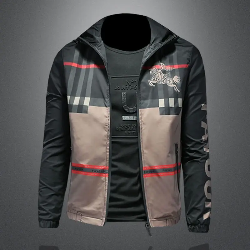 Men's War Horse Printed Hooded Jacket Men's Spring High-end Korean Edition Slim Trend Zipper Casual Jacket