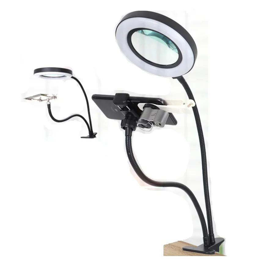 72 LED Clip-on Desk Magnifier 10X Table Magnifying Glass with Soldering Welding Clamp Mobile Phone Holder for Repair