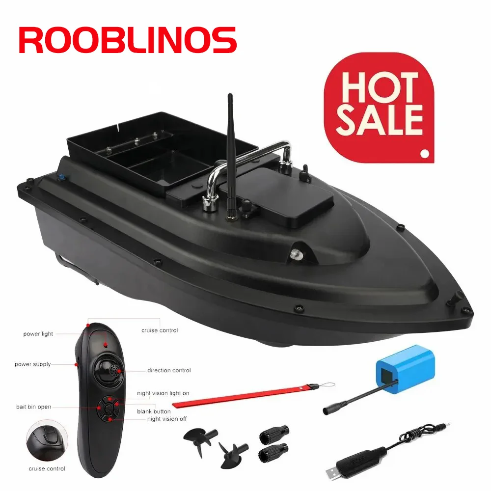 Rooblinos Fishing Bait Boat 500m Smart Fixed Speed Cruise Radio Remote Control Dual Night Light Lure Fishing Bait Boat Fishing