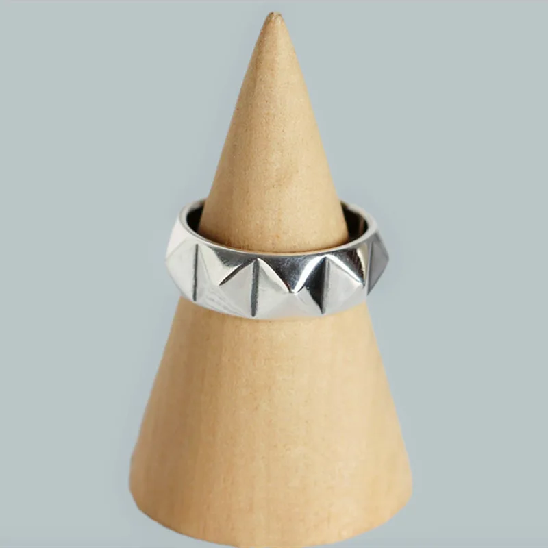 ANENJERY Silver Color Geometric Rhombus Thai Silver Ring Fashion Retro High Polish Open Ring For Women Party Jewelry S-R633