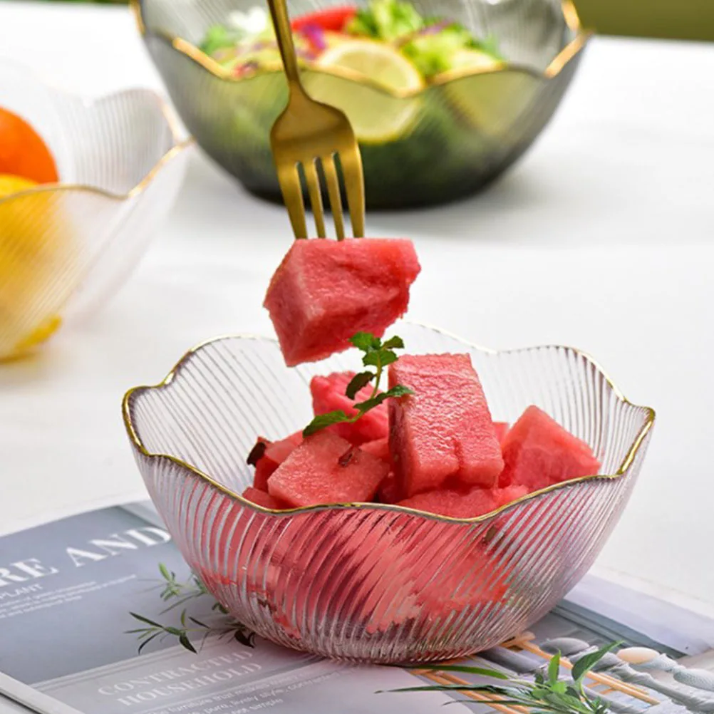 وعاء زجاجي ذو حافة ذهبية مكون من 3 قطع أوعية تقديم خلط شفافة للمطبخ إعداد سلطة الأرز المعكرونة تخزين المواد الغذائية