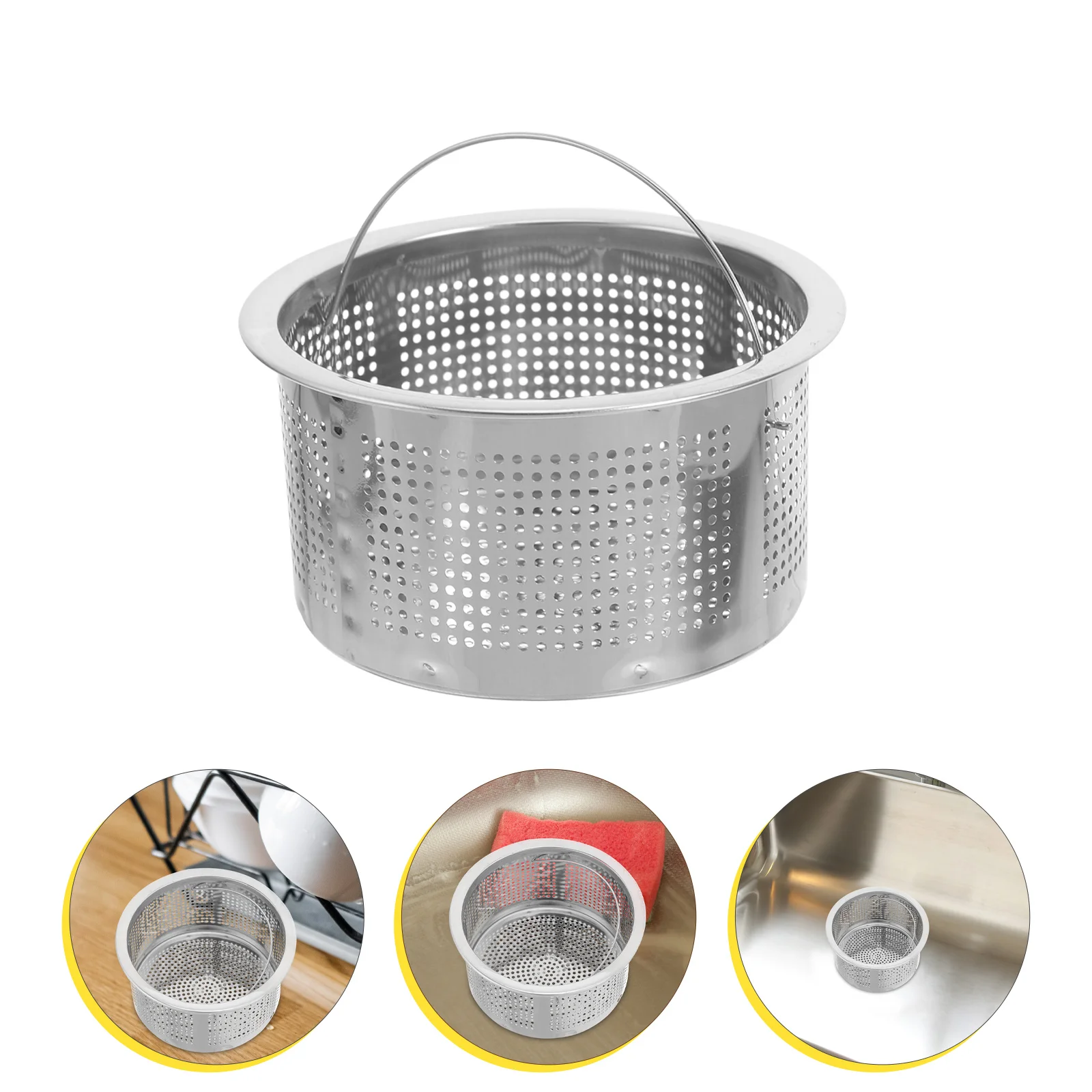 

2Pcs Stainless Steel Mesh Strainer for Kitchen Sink Drain Basket with Handle Captures Small Particles Easy Removal Shiny