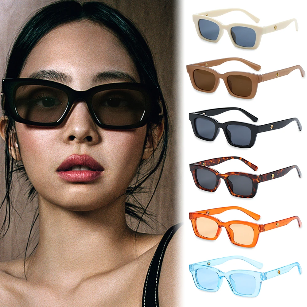 New Fashion Square Frame UV400 Protection Ladies Eyeglasses Rectangle Sunglasses Sunglasses for Women Retro Sun Glasses