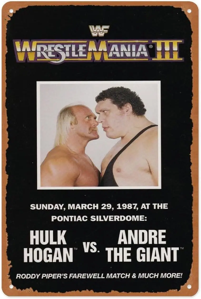 WrestleMania III Movie Poster Vintage Metal Sign,Wall Decor For Bars,Coffee Bar Decor,Home Wall Decor  Inch