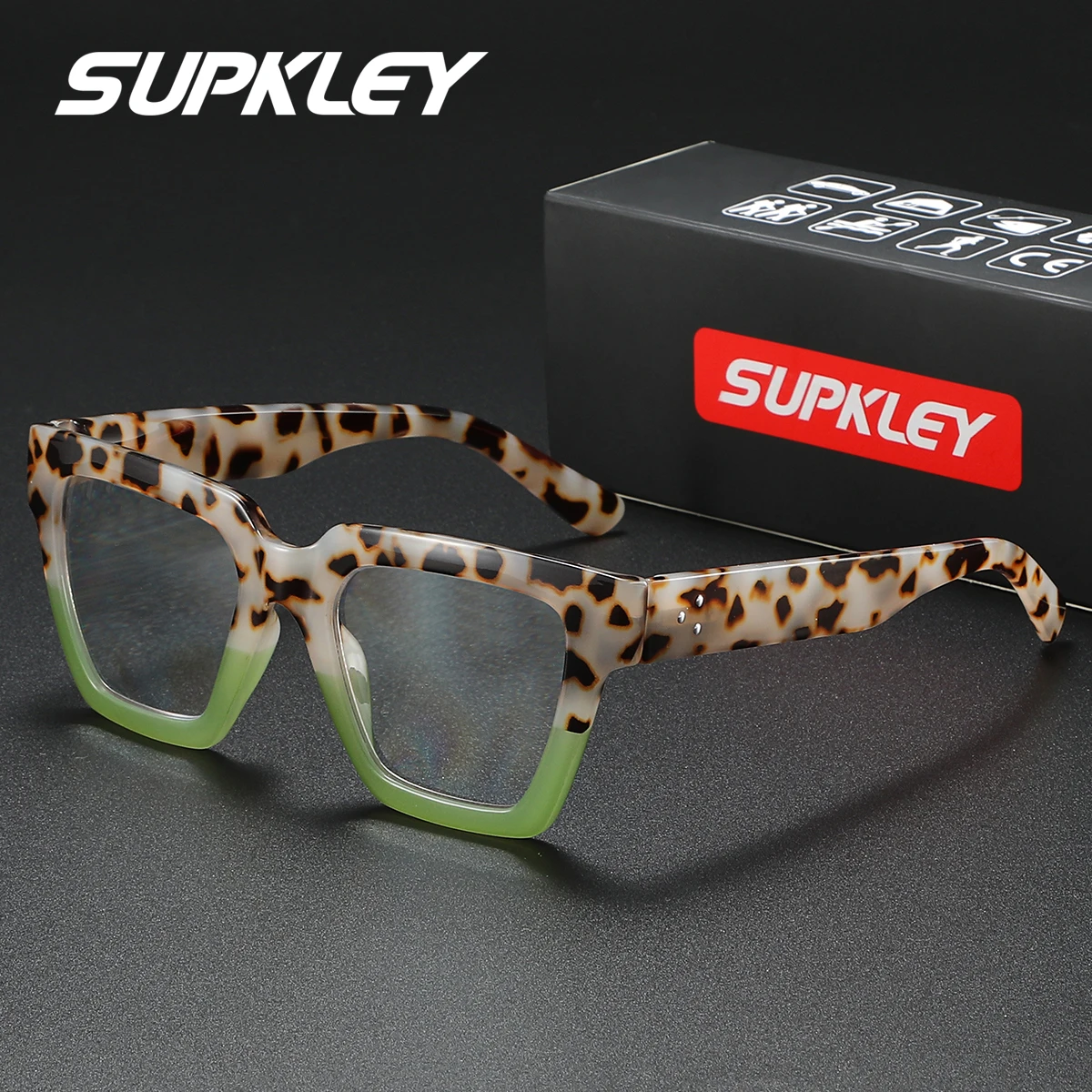 

SUPKLEY Текстура Поляризованные солнцезащитные очки в стиле ретро в квадратной оправе Устойчивые к ультрафиолетовому излучению универсальные модные вещи