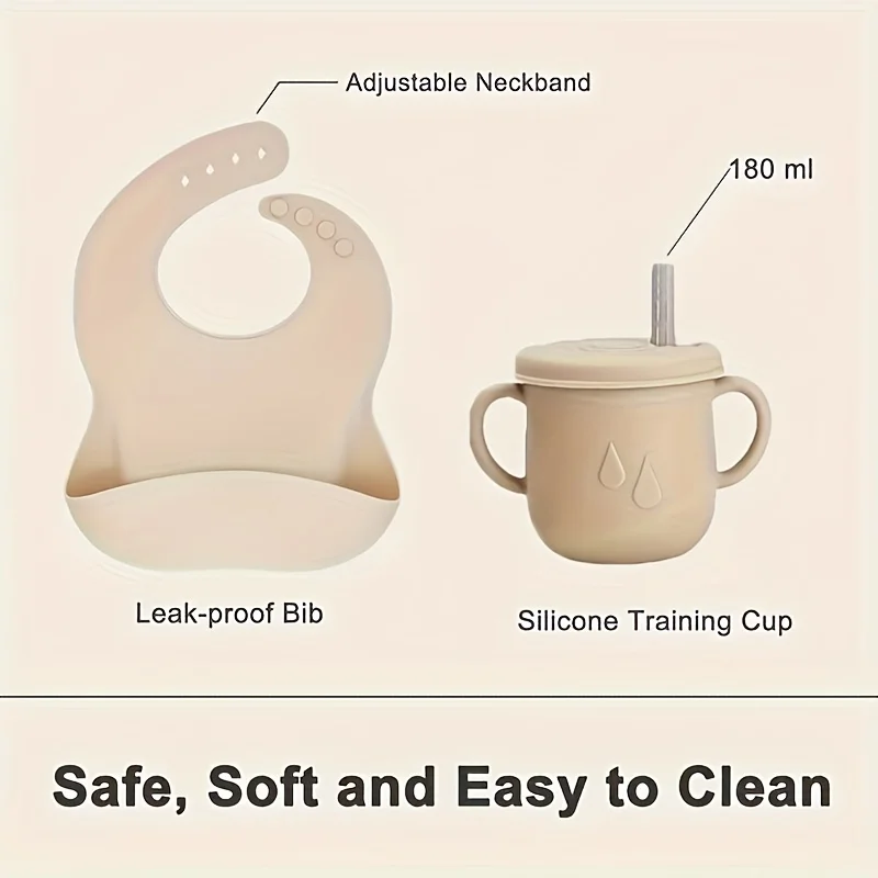 Kindergeschirrset aus Edelstahl und Silikon, hochtemperaturbeständig, leicht zu reinigen, Weihnachtsgeschenk